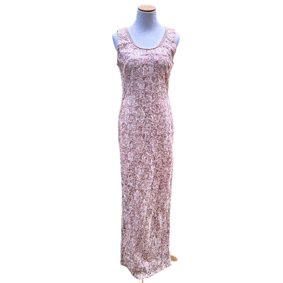Scala Beaded Soutache Lace Gown Maxi Dress Pale Baby Pink Small Sleeveless - Picture 7 of 17